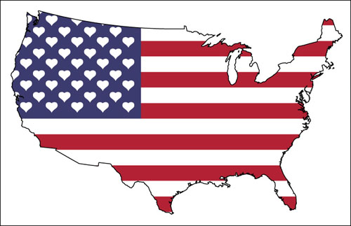 アメリカ合衆国イラスト地図(国旗-1)
