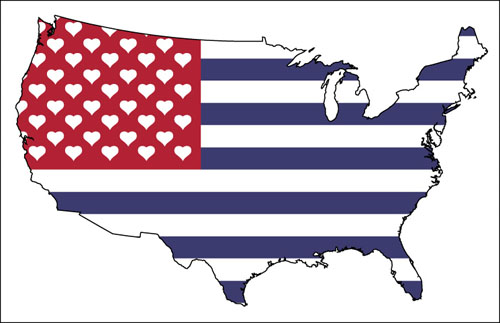 アメリカ合衆国イラスト地図(国旗-2)
