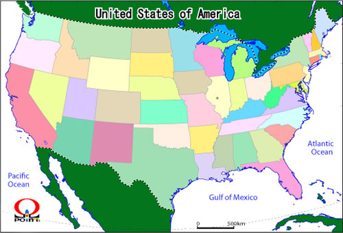アメリカ合衆国白地図 Map of USA